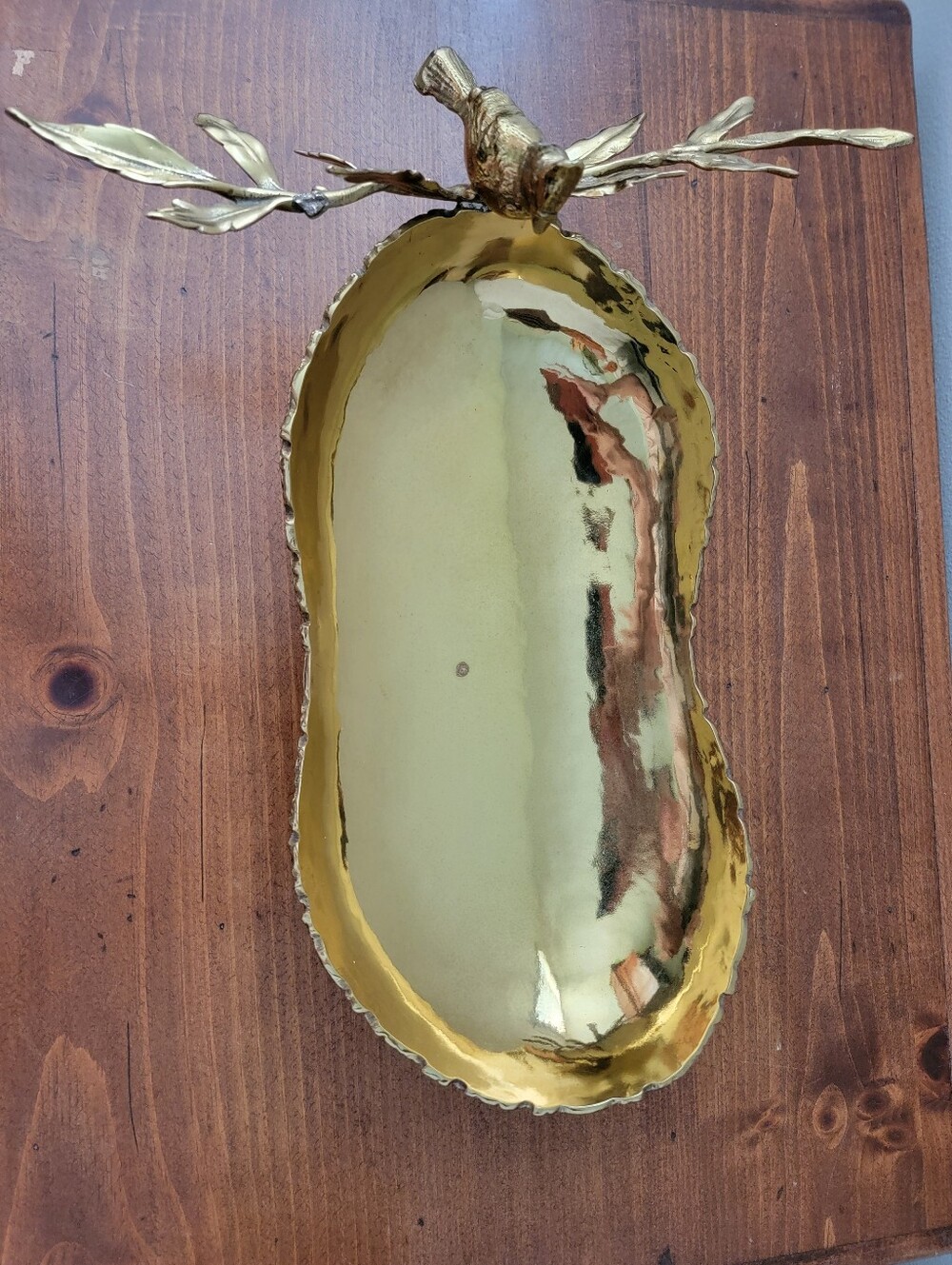 Gold-Tone Metal Catchall Trinket Bowl Tray Bird Perched On Branch Centerpiece - Picture 2 of 16